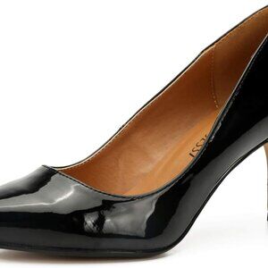 Unisex Classic Mid Kitten Heel Pumps Patent Black Rubber Soles Optimum Comfort